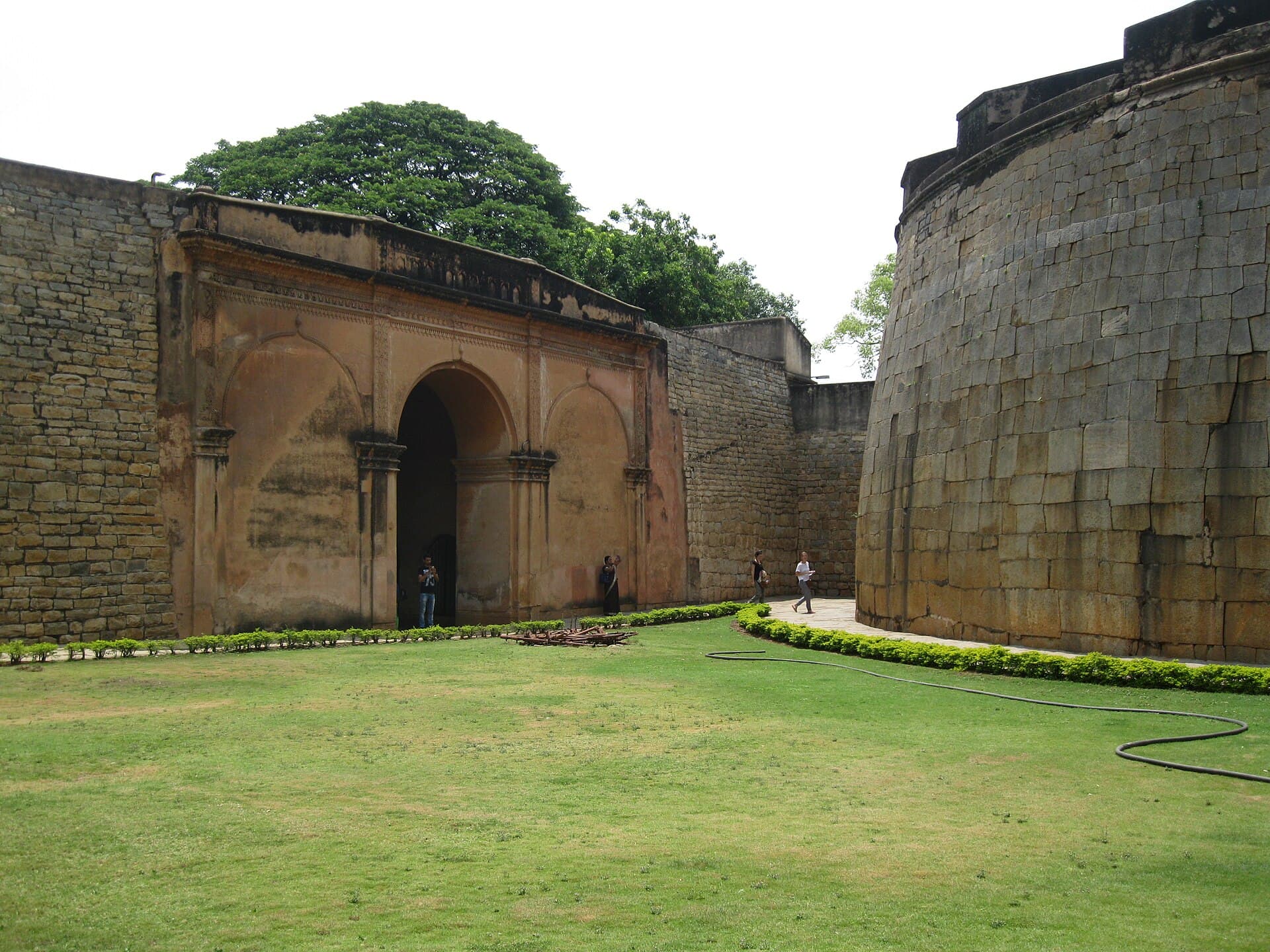 The surviving stone gateway and walls of Tipu Sultan's fort at Bangalore.